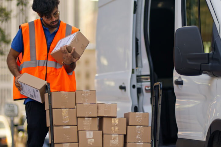 Delivery Person Looking at Boxes