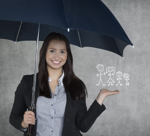 image of a women holding an umbrella while thinking how lucky she is to have the perfect Umbrella Insurance policy from the best insurance agency in Nashville, TN